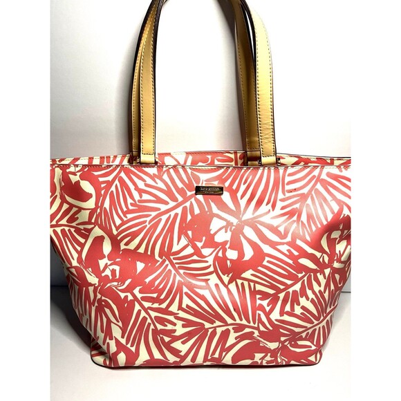 Kate Spade tote coral leaf pattern - Picture 1 of 10